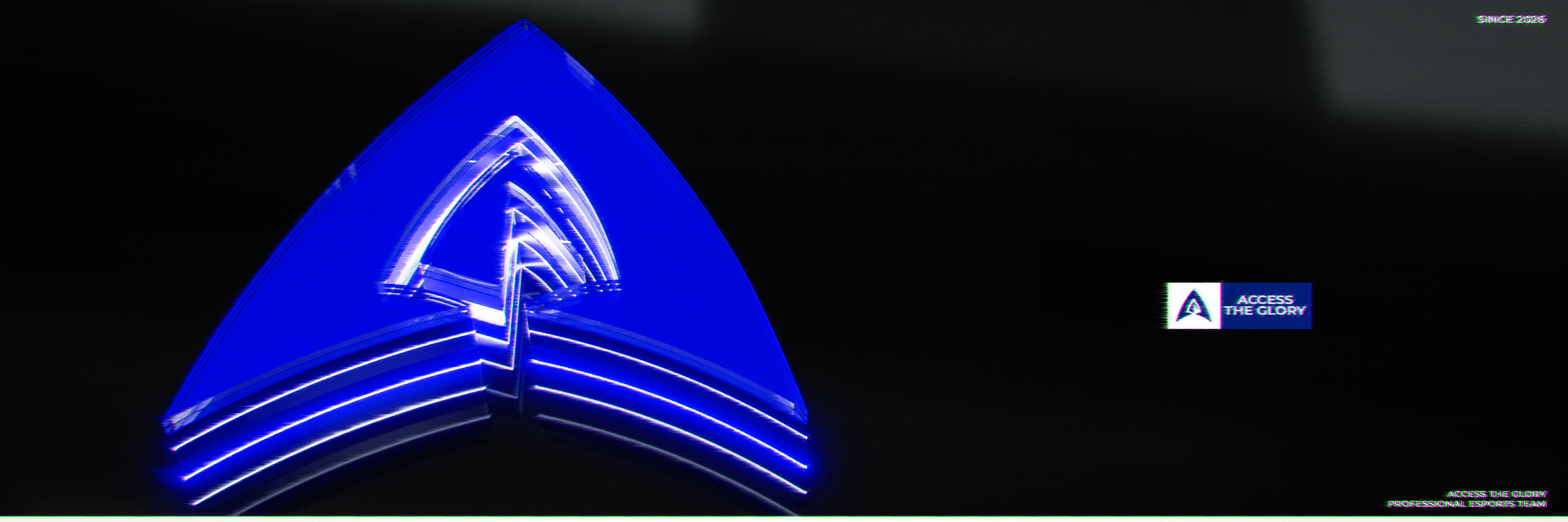 Access The Glory banner with a glowing blue 3D A logo on black