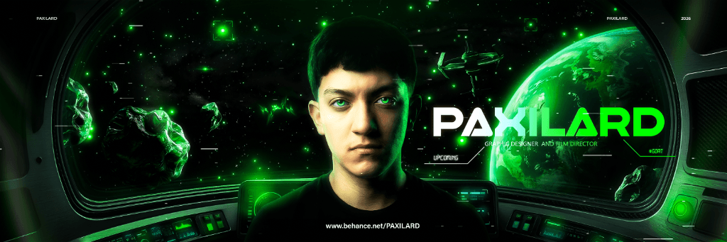 PAXILARD header with a portrait in a spaceship cockpit facing a green planet