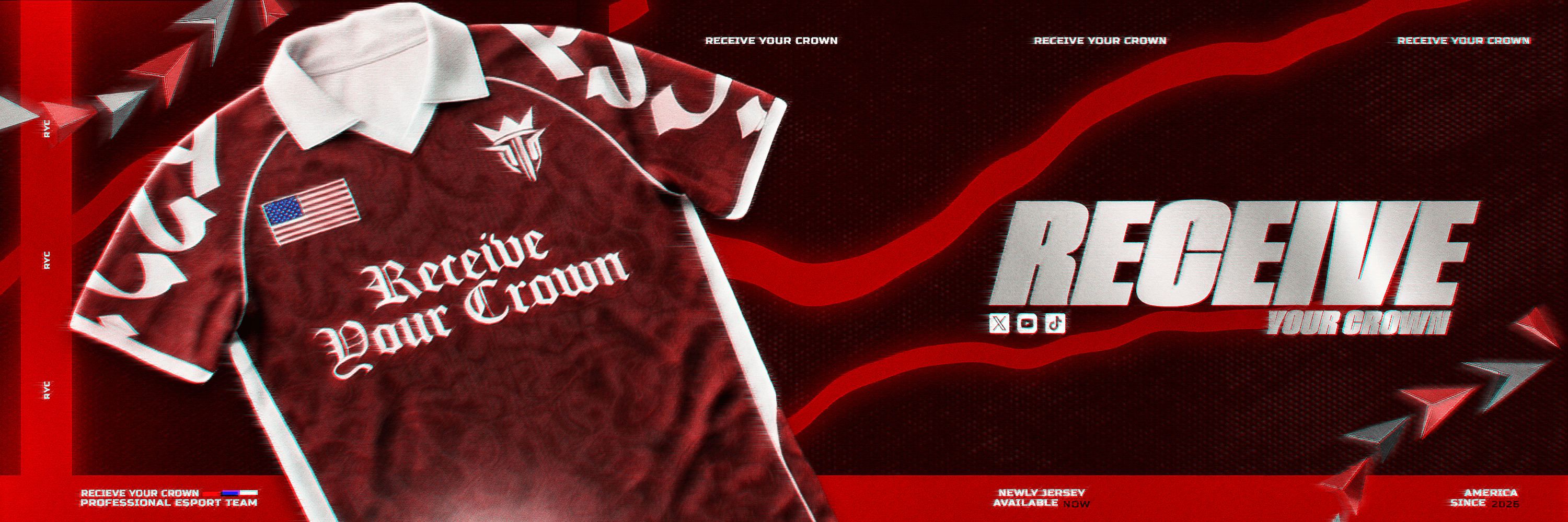 Receive Your Crown banner with a burgundy team jersey and chrome lettering
