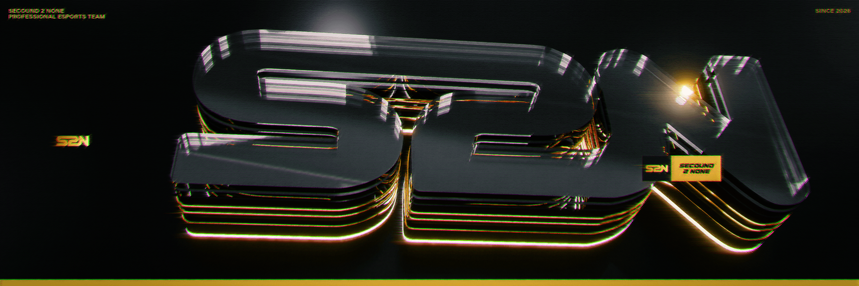 Secound 2 None banner with glossy black and gold 3D S2N lettering