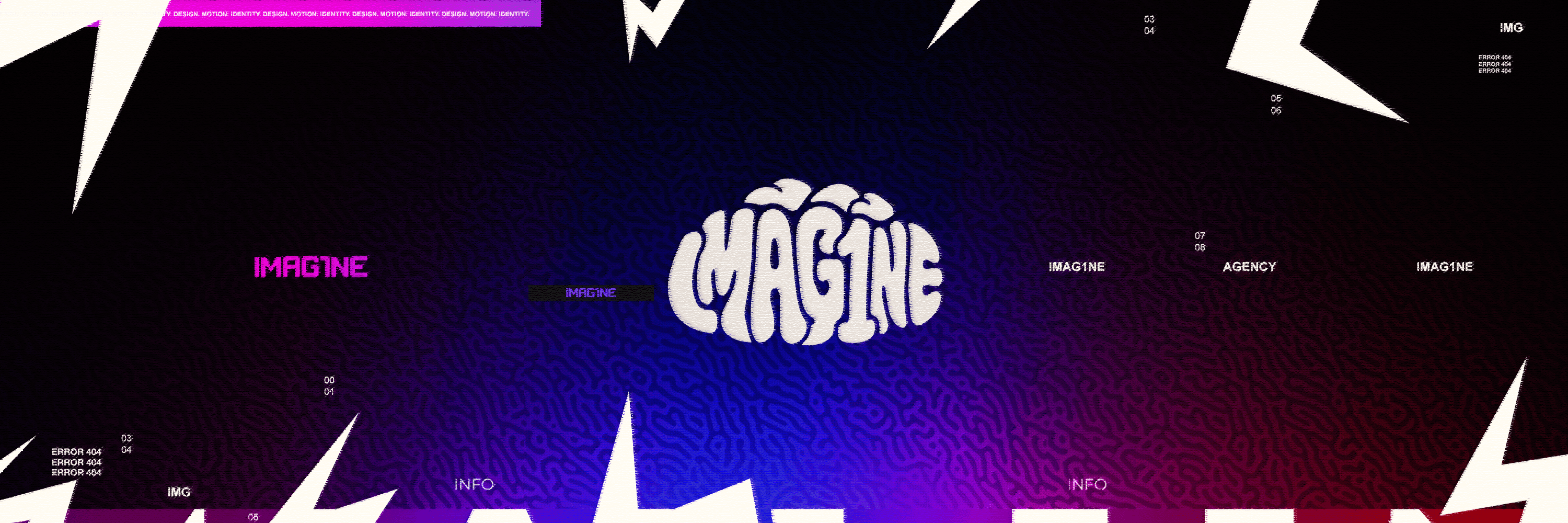 IMAG1NE Agency banner with a brain-shaped logo on a purple and blue texture