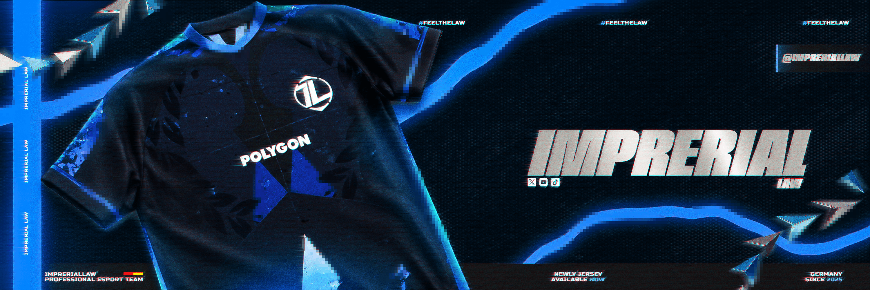 Imprerial Law banner with a dark blue team jersey and chrome lettering