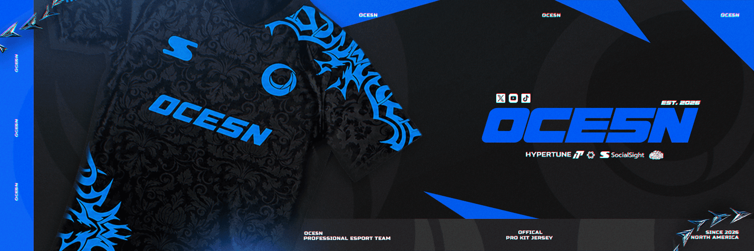 OCESN banner with a black and blue pro kit jersey and sponsor logos