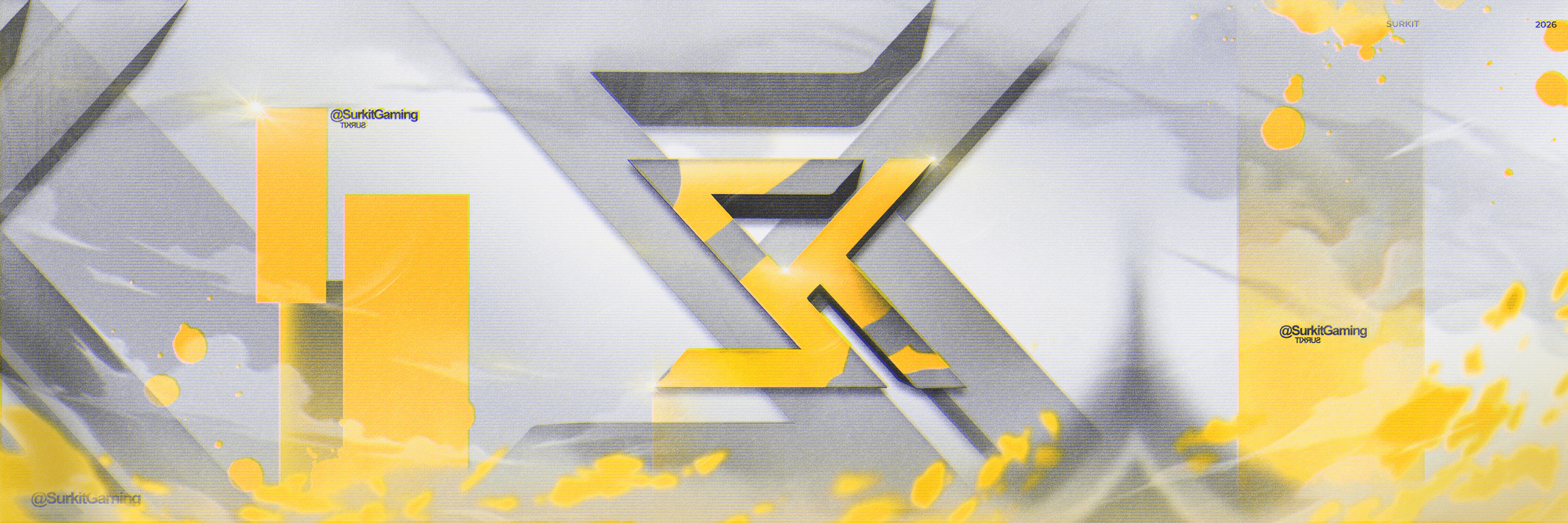Surkit Gaming banner with a grey and yellow SK monogram and paint splashes
